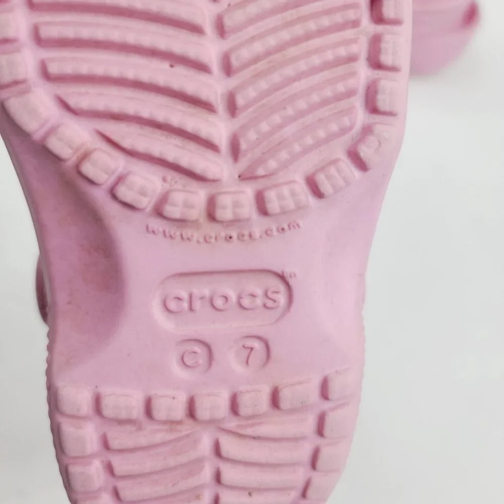 Crocs Girls' Candy Pink Classic Slip-On Clogs w/ Ice-cream Flamingo Charm Size 7